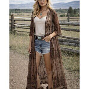 Daytrip Buckle Kimono Open Duster Womens Large Floral Lace Boho Peasant Western